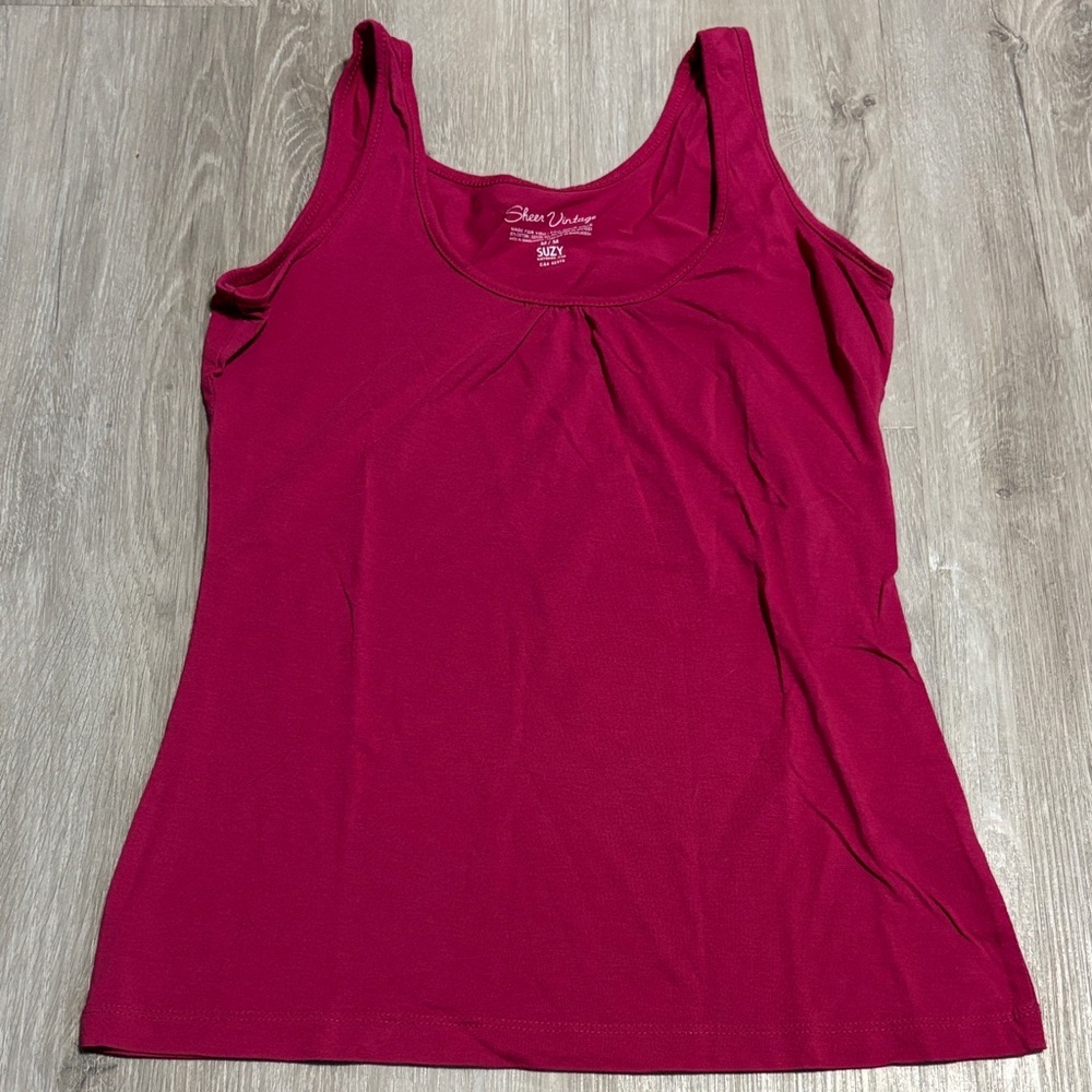 Suzy Shier Sheer Vintage  Fuchsia Sleeveless Tank Top‎